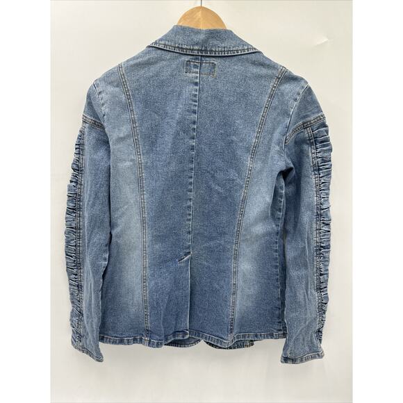 CARAMBA Y2K Fitted Ruched Trim Medium Light Denim Jacket Women’s Size Medium - Picture 5 of 11
